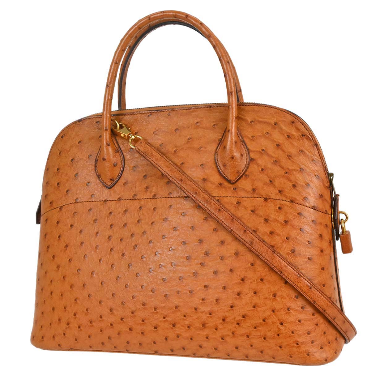 Hermes * Chestnut Ostrich Bolide 35 2way Shoulder Handbag