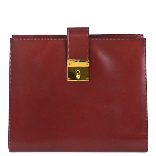 Hermes Rouge H Box Calf Document Portfolio Clutch Bag
