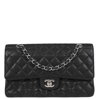 Chanel 2011 Black Caviar Skin Medium Classic Double Flap Shoulder Bag
