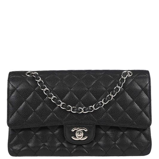 Chanel 2011 Black Caviar Skin Medium Classic Double Flap Shoulder Bag