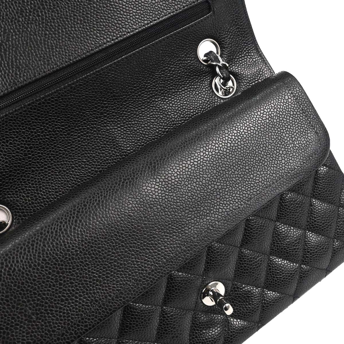 Chanel 2011 Black Caviar Skin Medium Classic Double Flap Shoulder Bag