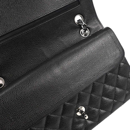 Chanel 2011 Black Caviar Skin Medium Classic Double Flap Shoulder Bag
