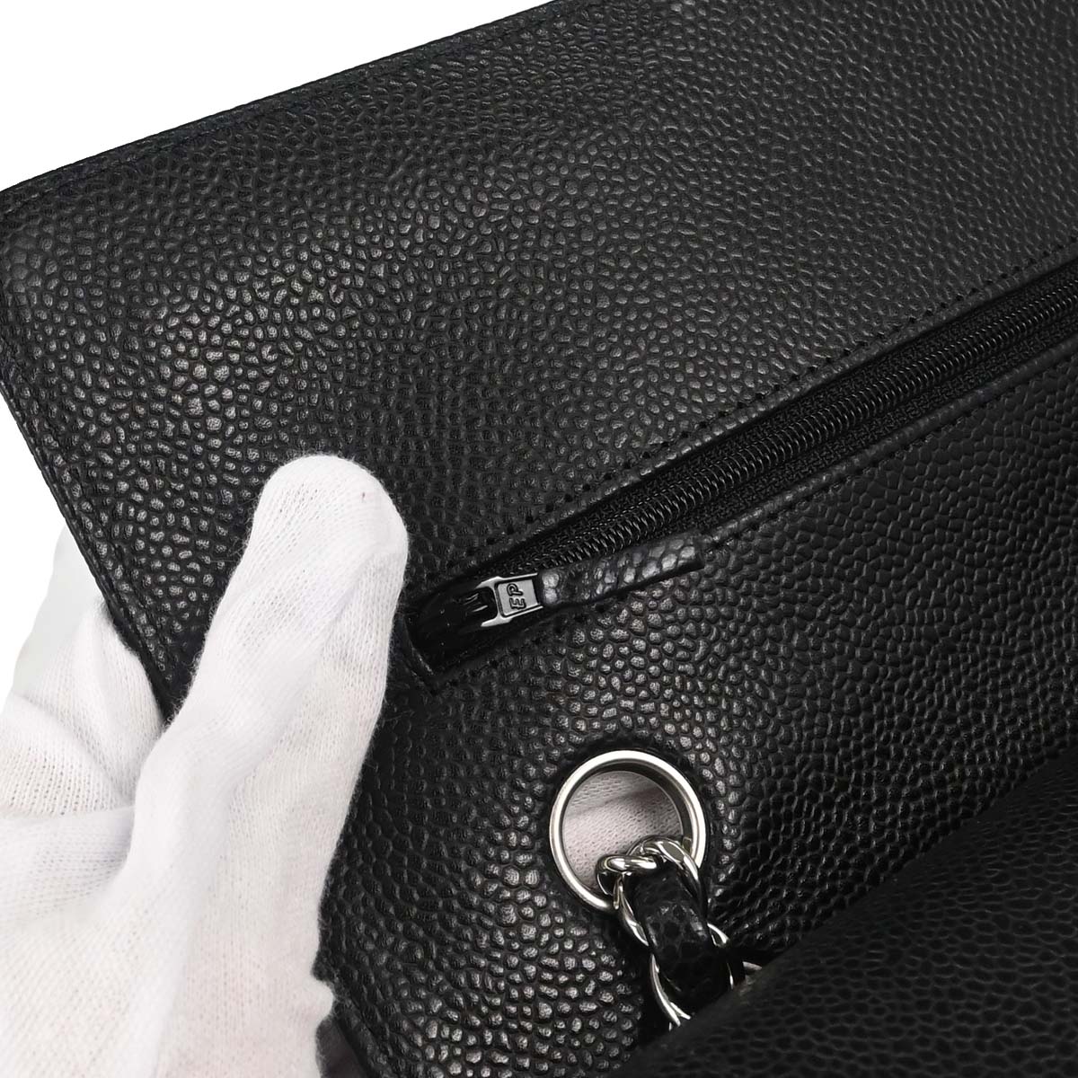 Chanel 2011 Black Caviar Skin Medium Classic Double Flap Shoulder Bag
