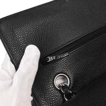 Chanel 2011 Black Caviar Skin Medium Classic Double Flap Shoulder Bag