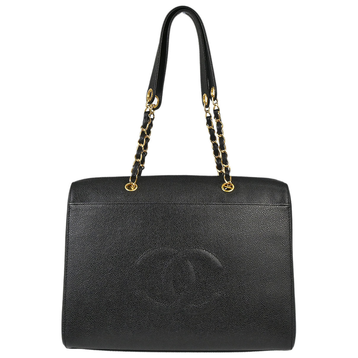 Chanel 1997-1999 Black Caviar Skin Tote Handbag