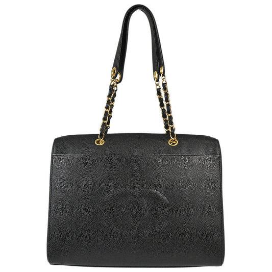 Chanel 1997-1999 Black Caviar Skin Tote Handbag