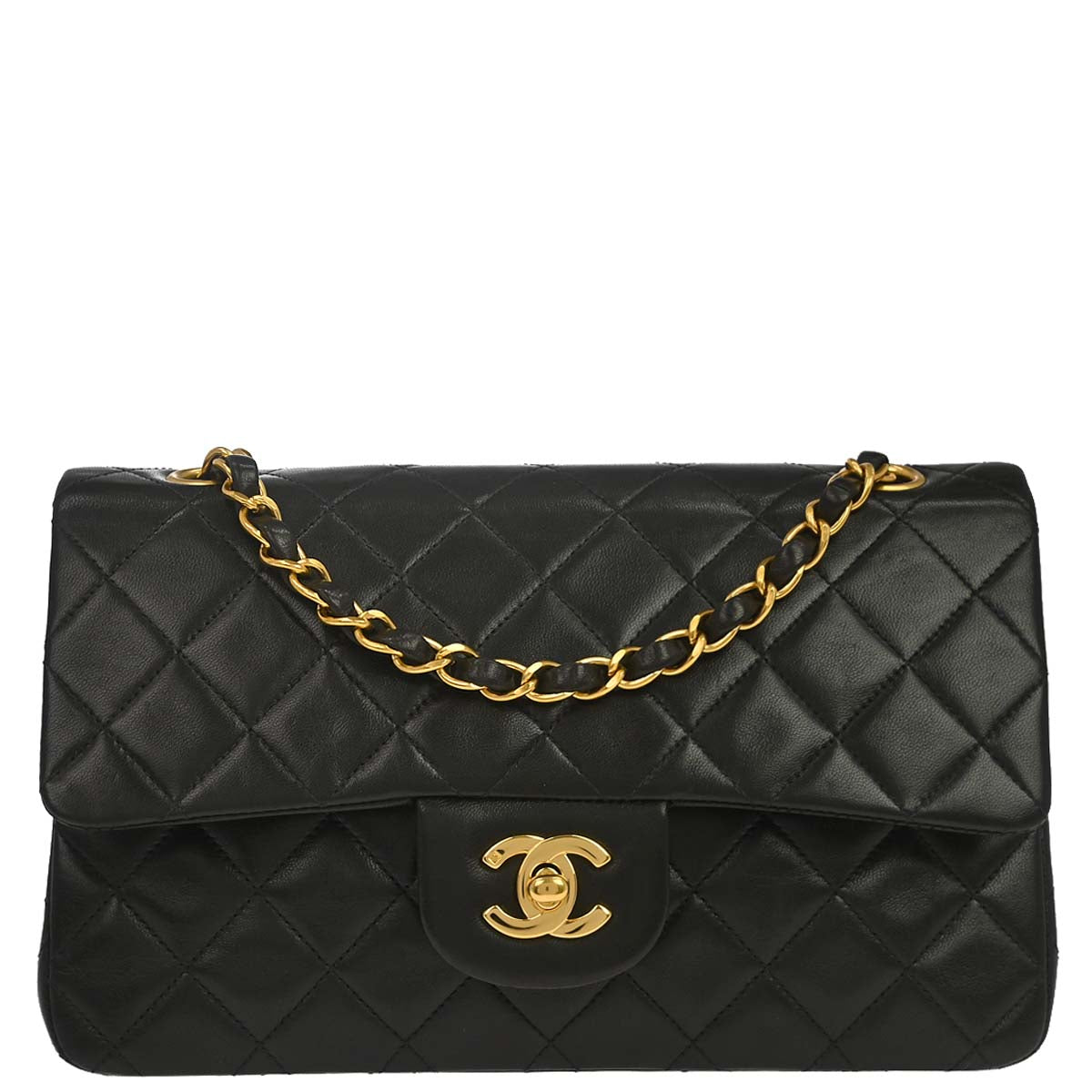 Chanel 1996-1997 Black Lambskin Small Classic Double Flap Shoulder Bag