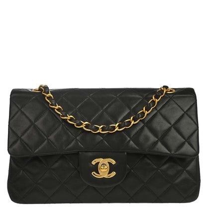 Chanel 1996-1997 Black Lambskin Small Classic Double Flap Shoulder Bag