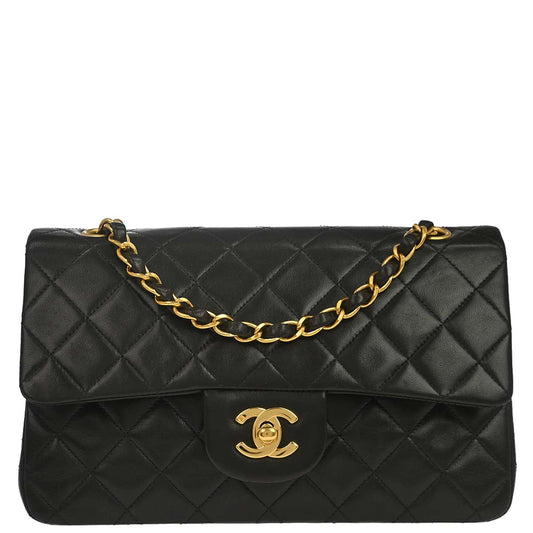 Chanel 1996-1997 Black Lambskin Small Classic Double Flap Shoulder Bag