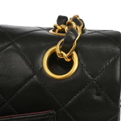 Chanel 1996-1997 Black Lambskin Small Classic Double Flap Shoulder Bag