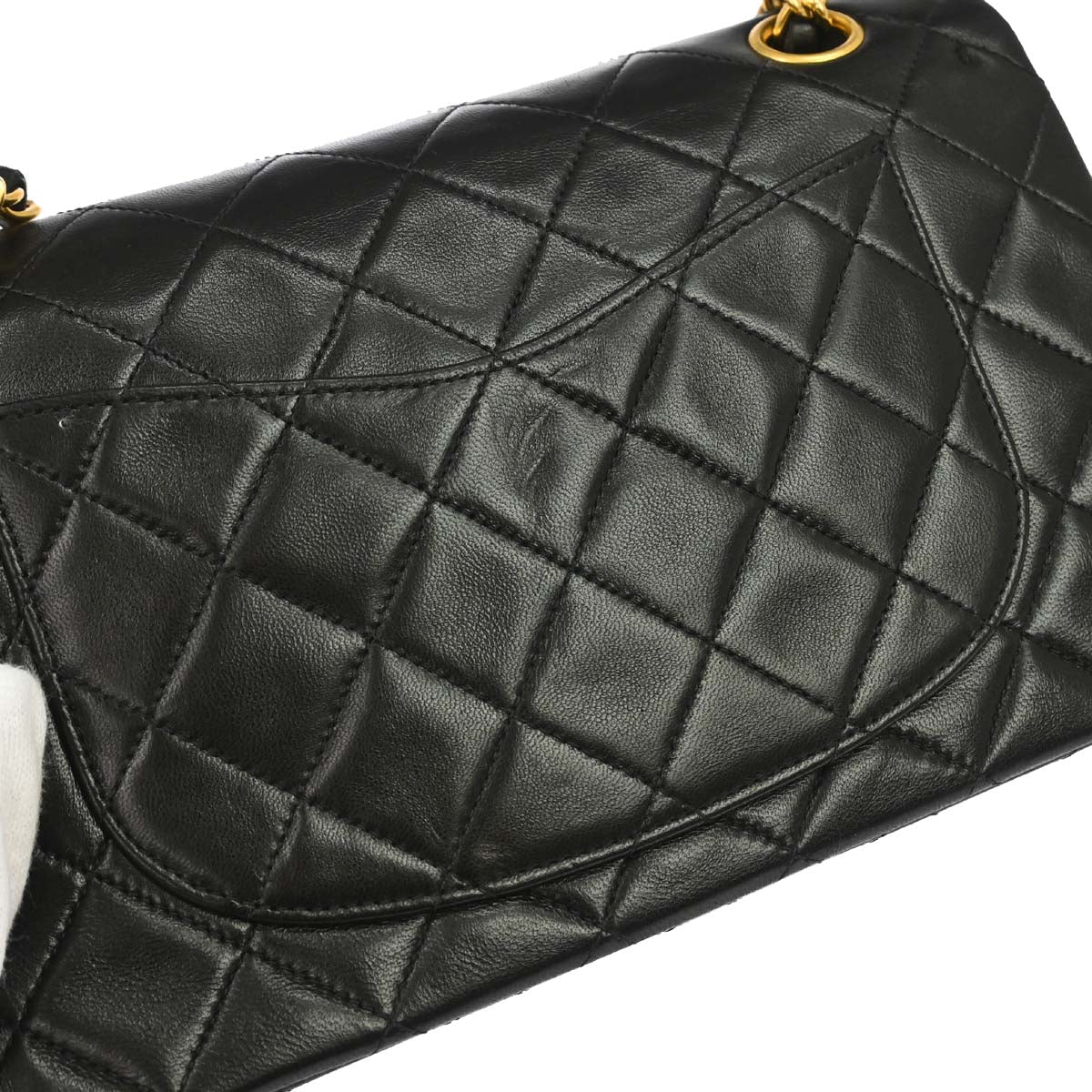 Chanel 1996-1997 Black Lambskin Small Classic Double Flap Shoulder Bag