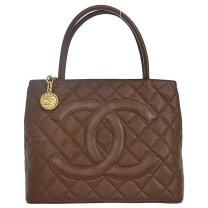 Chanel Brown Caviar Skin Medallion Tote Handbag