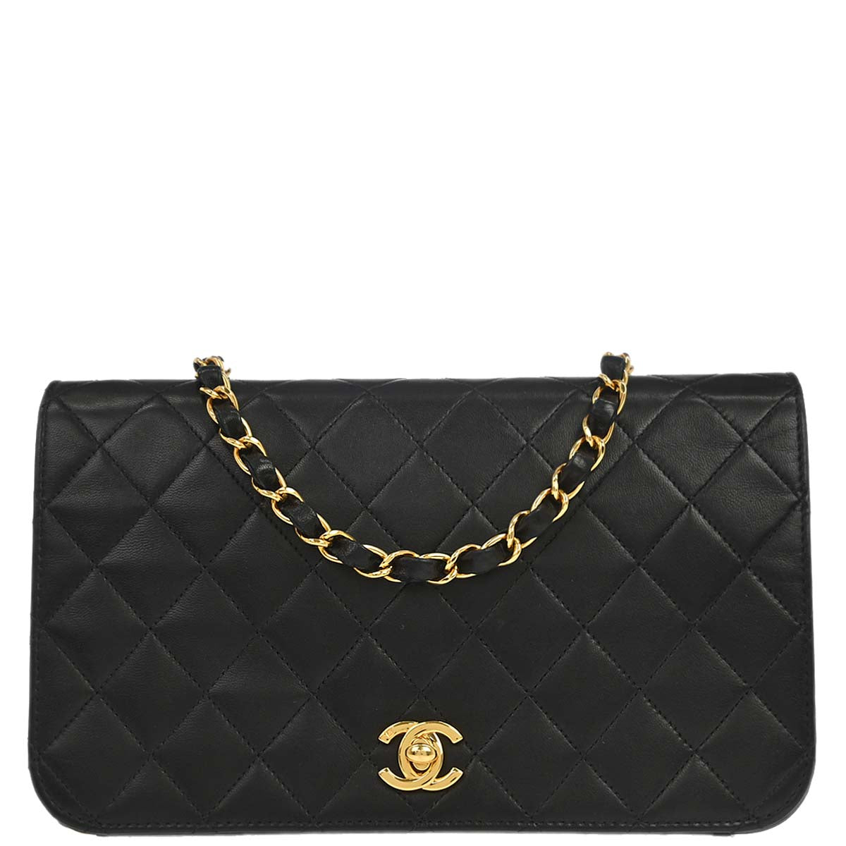 Chanel 2003-2004 Black Lambskin Turnlock Small Full Flap Shoulder Bag