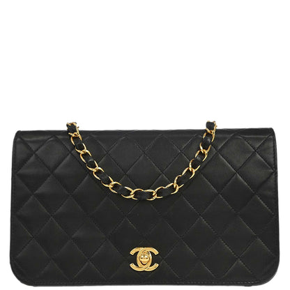 Chanel 2003-2004 Black Lambskin Turnlock Small Full Flap Shoulder Bag