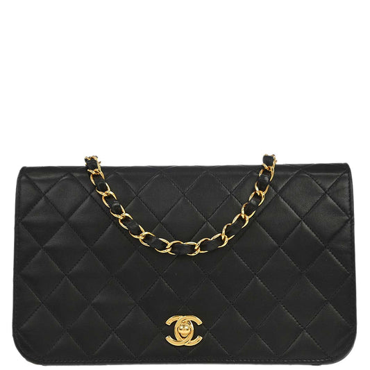 Chanel 2003-2004 Black Lambskin Turnlock Small Full Flap Shoulder Bag