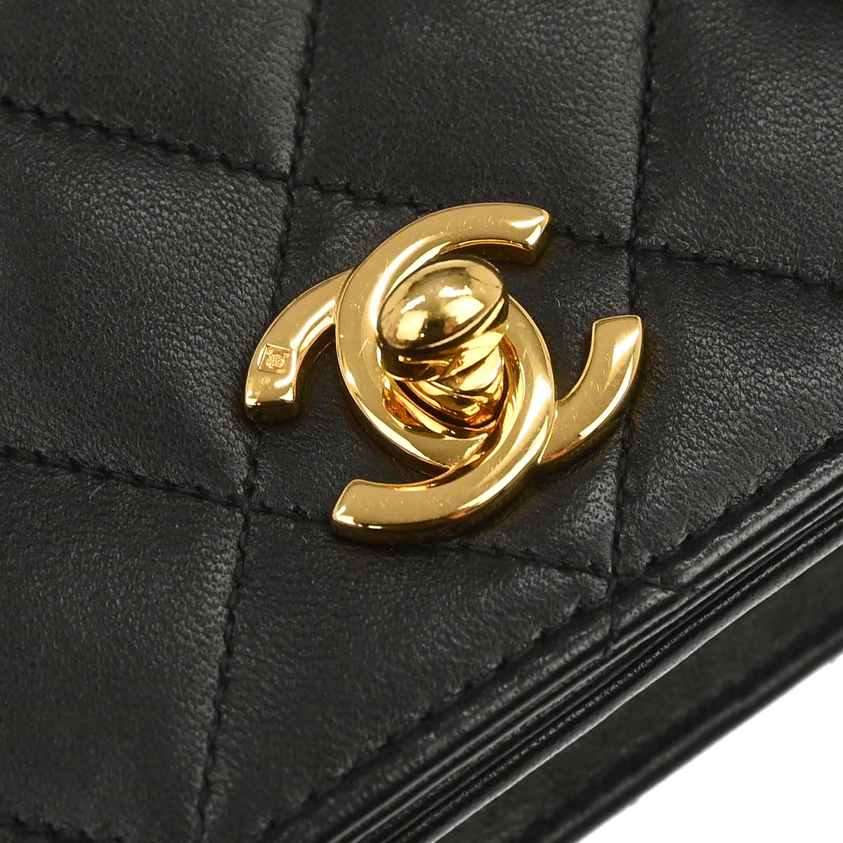 Chanel 2003-2004 Black Lambskin Turnlock Small Full Flap Shoulder Bag