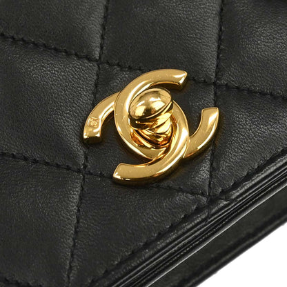 Chanel 2003-2004 Black Lambskin Turnlock Small Full Flap Shoulder Bag