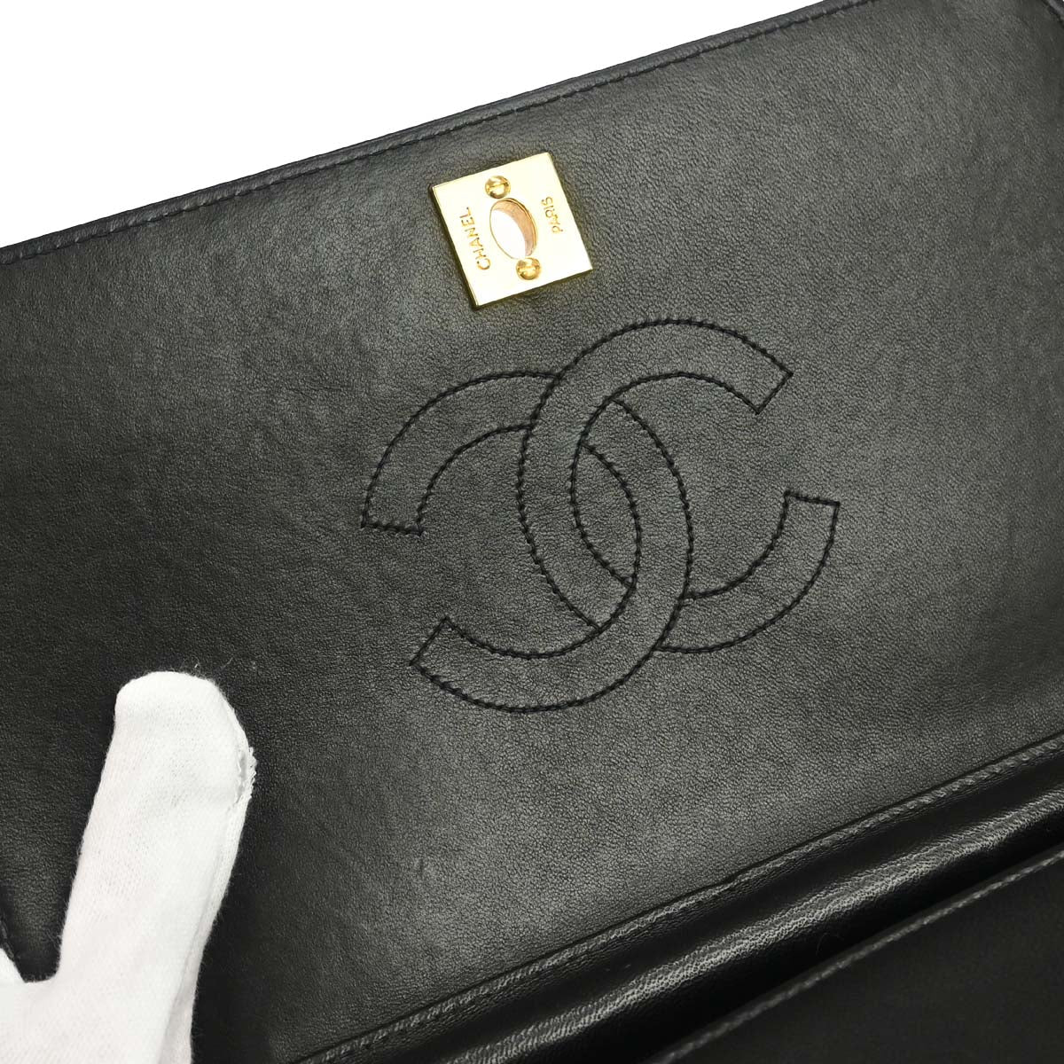 Chanel 2003-2004 Black Lambskin Turnlock Small Full Flap Shoulder Bag