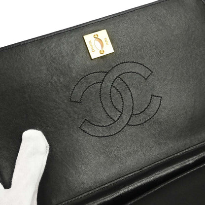 Chanel 2003-2004 Black Lambskin Turnlock Small Full Flap Shoulder Bag