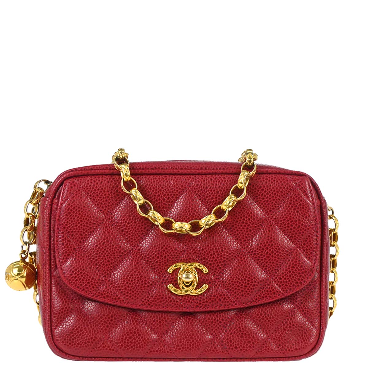Chanel 1991-1994 Red Caviar Skin Camera Bag Mini