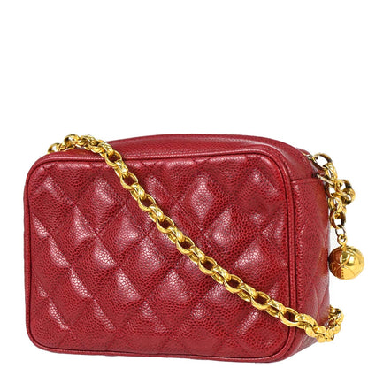 Chanel 1991-1994 Red Caviar Skin Camera Bag Mini