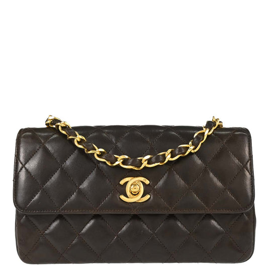 Chanel 1989-1991 Brown Lambskin Straight Flap Shoulder Bag