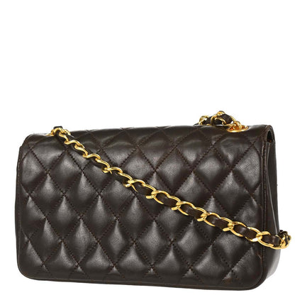 Chanel 1989-1991 Brown Lambskin Straight Flap Shoulder Bag