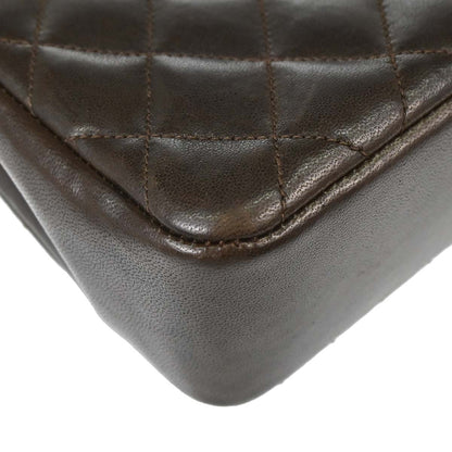 Chanel 1989-1991 Brown Lambskin Straight Flap Shoulder Bag
