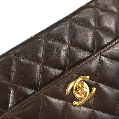 Chanel 1989-1991 Brown Lambskin Straight Flap Shoulder Bag