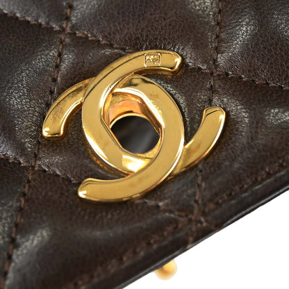 Chanel 1989-1991 Brown Lambskin Straight Flap Shoulder Bag