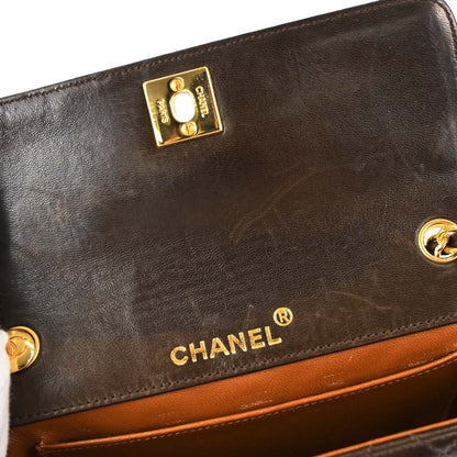 Chanel 1989-1991 Brown Lambskin Straight Flap Shoulder Bag