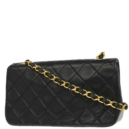 Chanel 1989-1991 Black Lambskin Turnlock Mini Full Flap Shoulder Bag