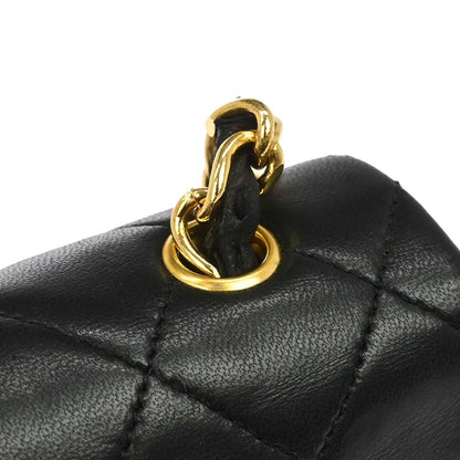 Chanel 1989-1991 Black Lambskin Turnlock Mini Full Flap Shoulder Bag