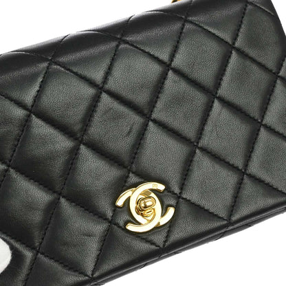 Chanel 1989-1991 Black Lambskin Turnlock Mini Full Flap Shoulder Bag