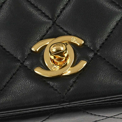 Chanel 1989-1991 Black Lambskin Turnlock Mini Full Flap Shoulder Bag