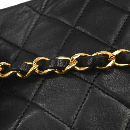 Chanel 1989-1991 Black Lambskin Turnlock Mini Full Flap Shoulder Bag