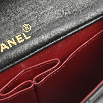 Chanel 1989-1991 Black Lambskin Turnlock Mini Full Flap Shoulder Bag