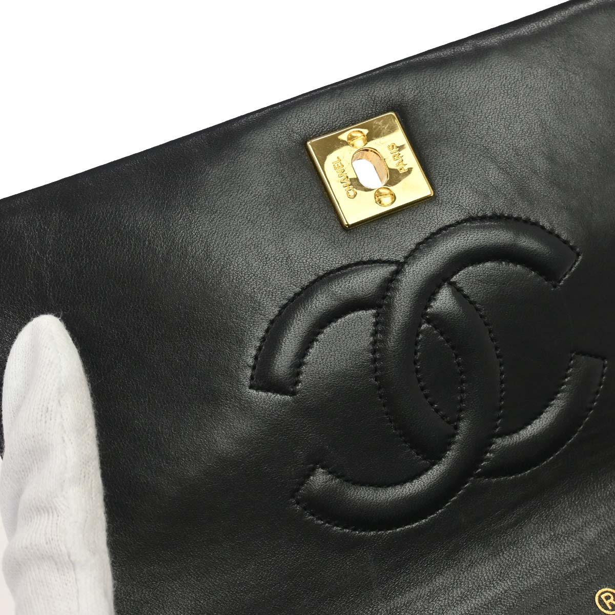 Chanel 1989-1991 Black Lambskin Turnlock Mini Full Flap Shoulder Bag