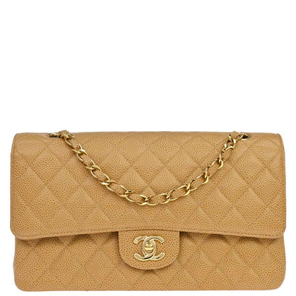 Chanel Beige Caviar Skin Medium Classic Double Flap Shoulder Bag