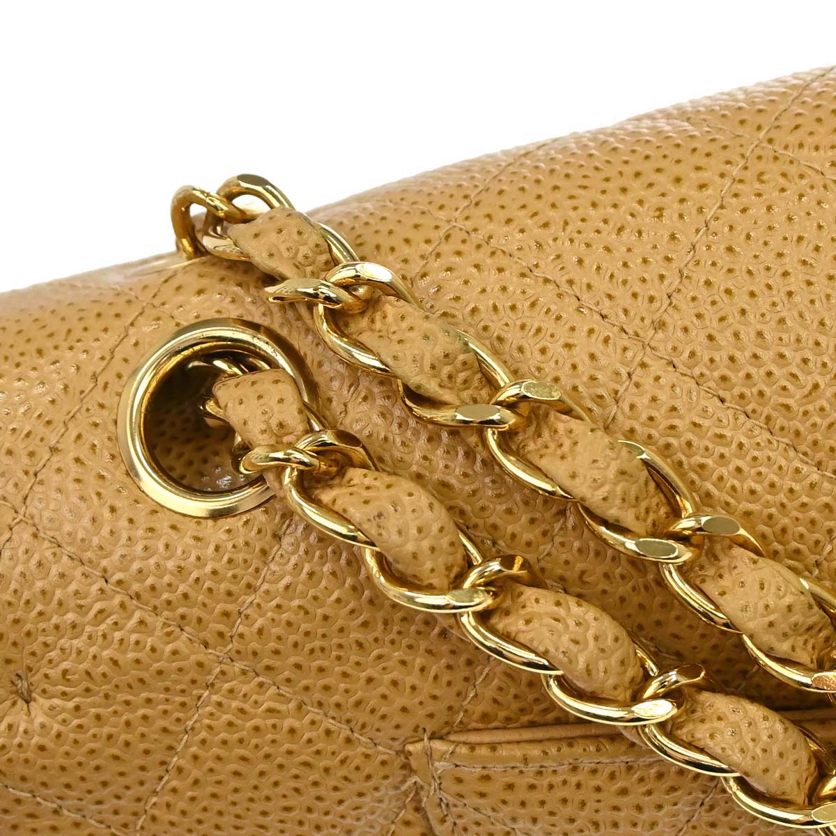 Chanel Beige Caviar Skin Medium Classic Double Flap Shoulder Bag