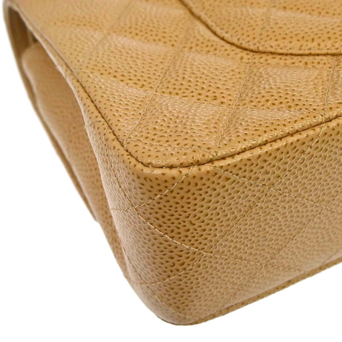 Chanel Beige Caviar Skin Medium Classic Double Flap Shoulder Bag