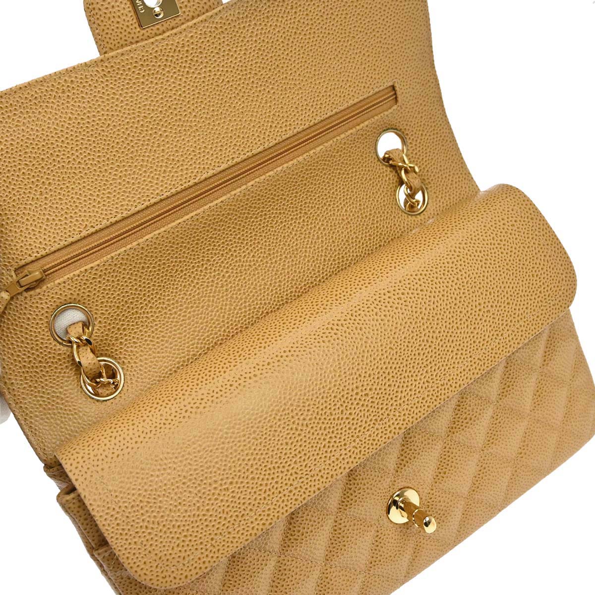 Chanel Beige Caviar Skin Medium Classic Double Flap Shoulder Bag