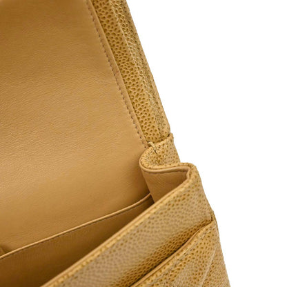 Chanel Beige Caviar Skin Medium Classic Double Flap Shoulder Bag