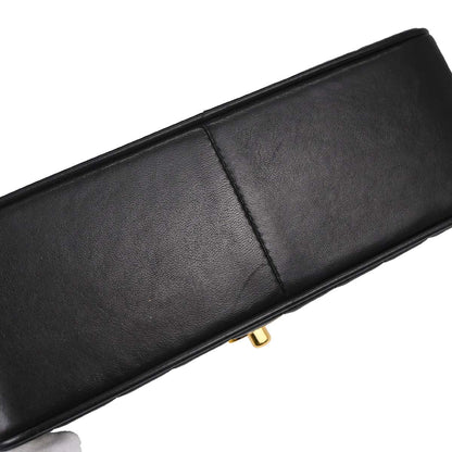 Chanel 1991-1994 Black Lambskin Chevron Mademoiselle Single Flap Shoulder Bag