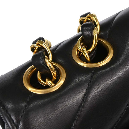 Chanel 1991-1994 Black Lambskin Chevron Mademoiselle Single Flap Shoulder Bag