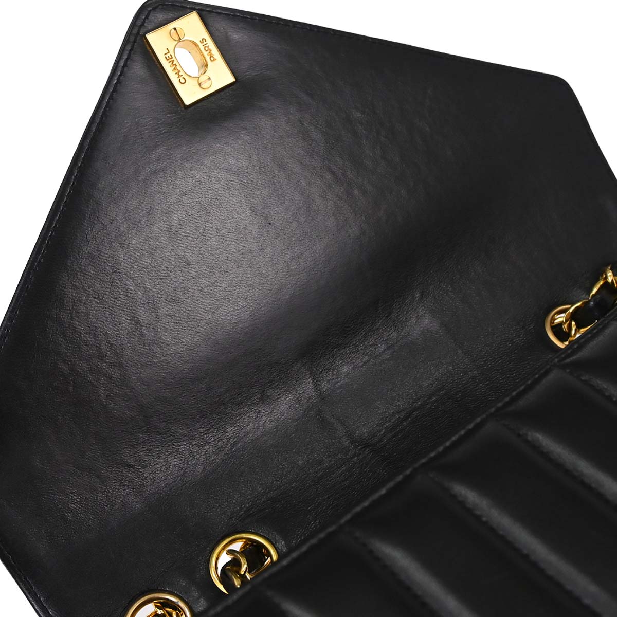 Chanel 1991-1994 Black Lambskin Chevron Mademoiselle Single Flap Shoulder Bag