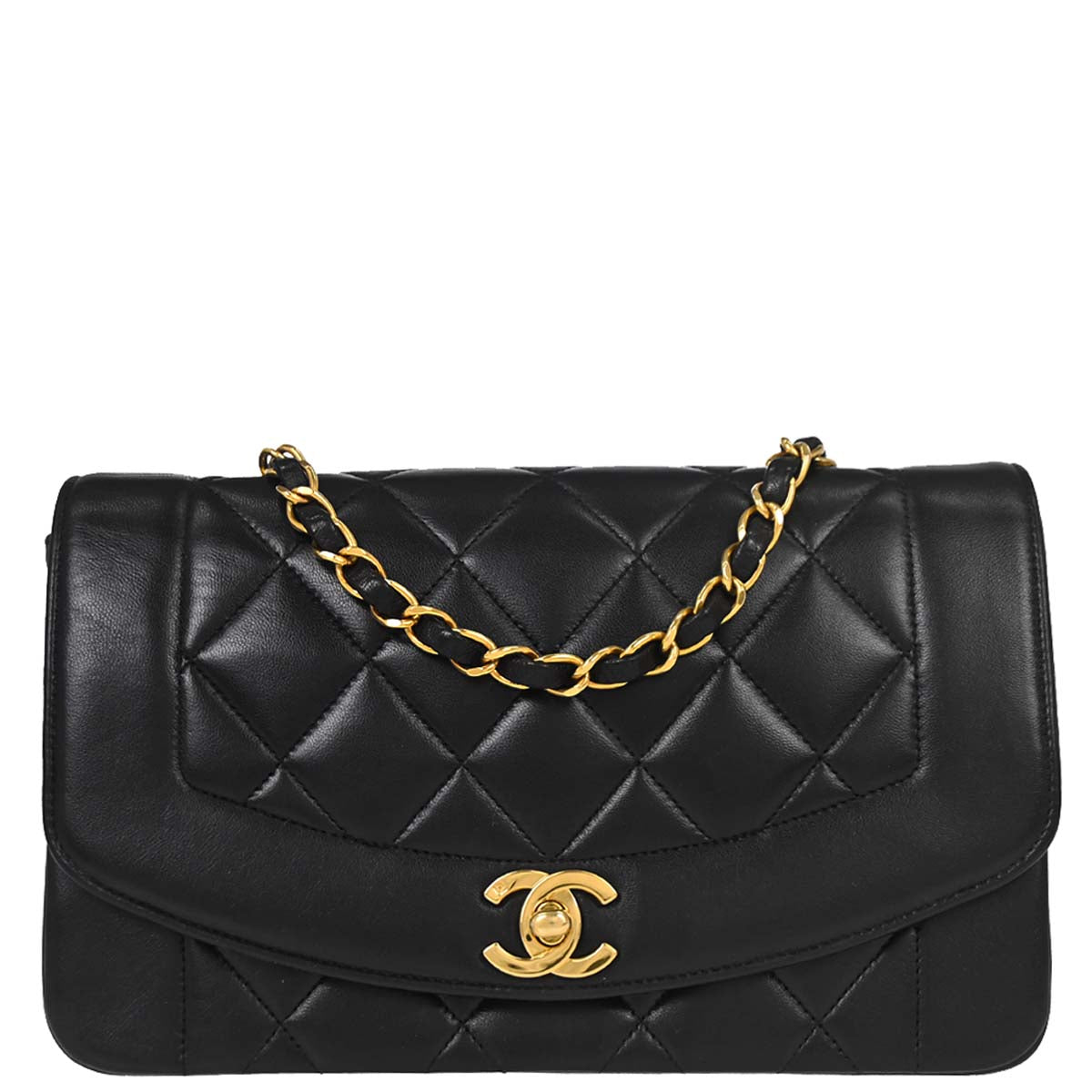 Chanel 1994-1996 Black Lambskin Small Diana Shoulder Bag