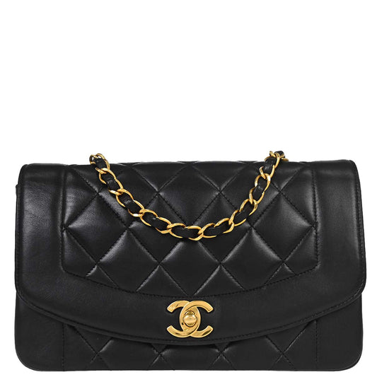 Chanel 1994-1996 Black Lambskin Small Diana Shoulder Bag