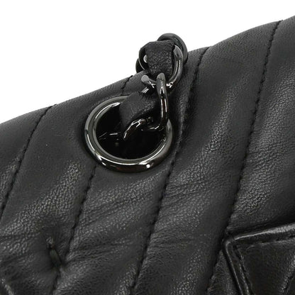 Chanel 2015-2016 Black Lambskin Chevron Medium Classic Double Flap Shoulder Bag