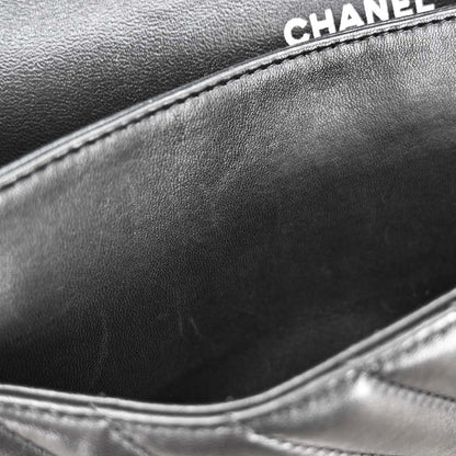 Chanel 2015-2016 Black Lambskin Chevron Medium Classic Double Flap Shoulder Bag